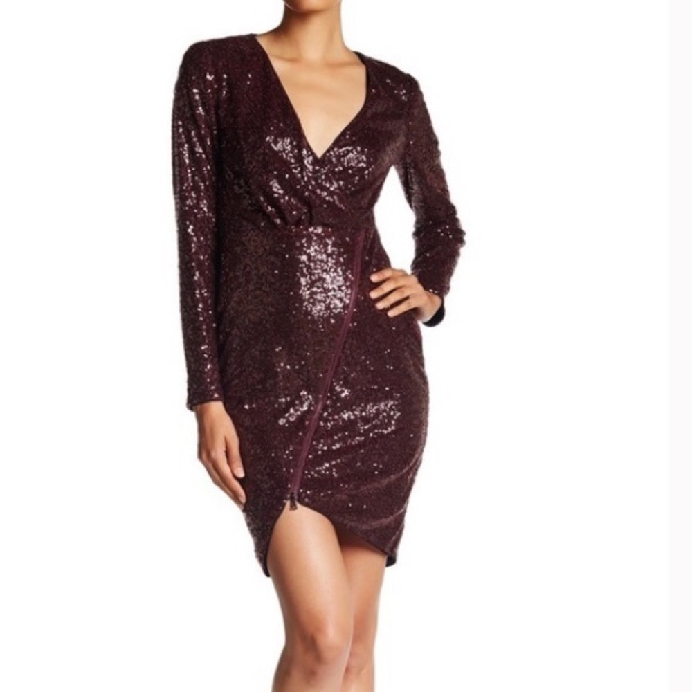 RACHEL Rachel Roy Sequin V-Neck Dress - Burgundy
